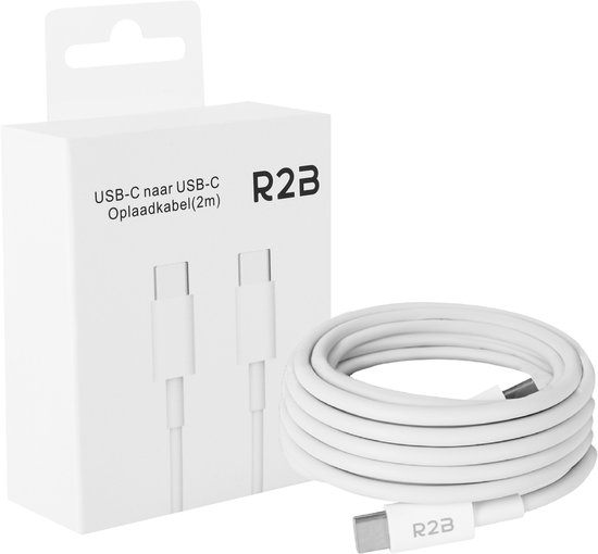 R2B USB C naar USB-C Kabel - 2 Meter - USB-C kabels - USB-C oplader - Oplaadsnoer - Oplaadkabel geschikt voor iPhone en Samsung - Snellader - Power Cable