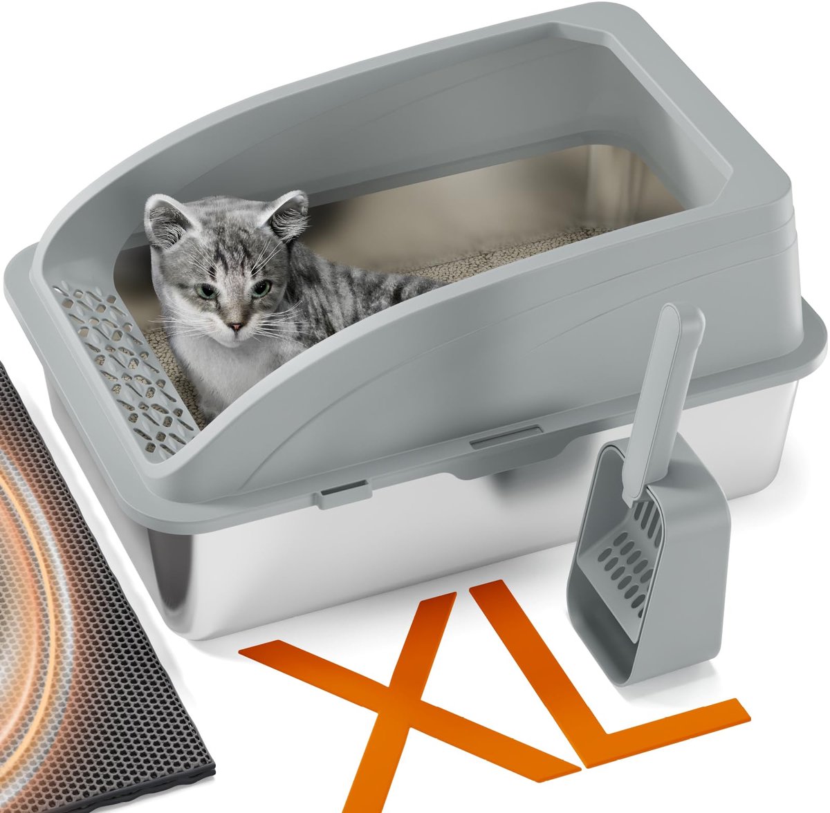 Ibenzoa® Kattenbak van roestvrij staal met groot formaat en handige accessoires voor eenvoudige reiniging