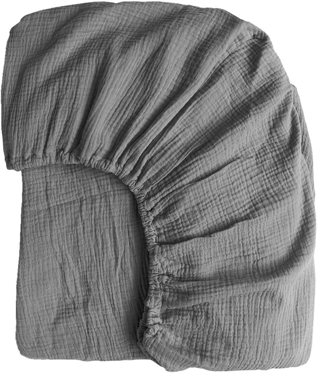 Ibenzoa Zacht en Ademend Muslin Katoenen Hoeslaken voor Optimaal Slaapcomfort, 140 x 200 cm, Grijs