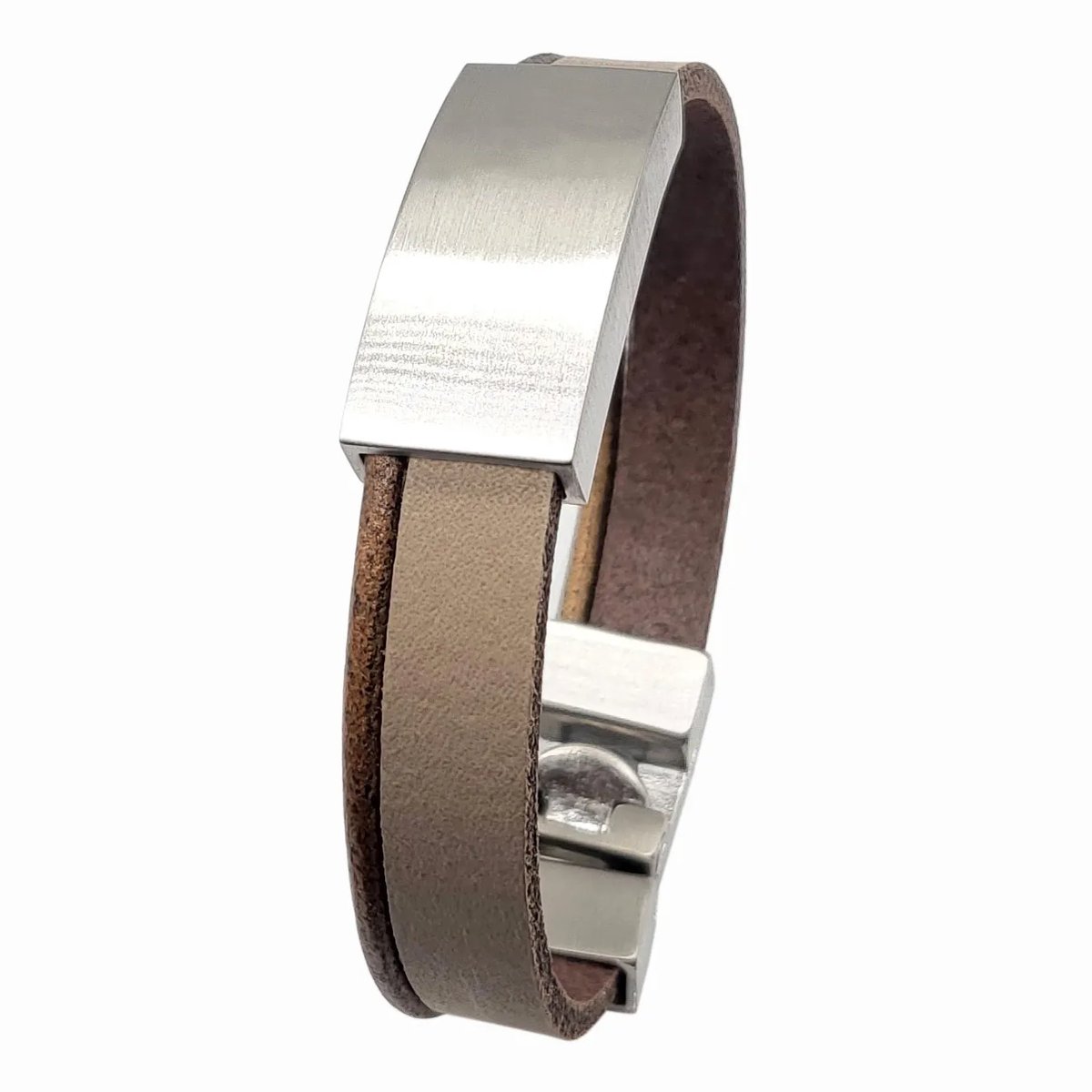 Beige bruin leren as armband met schuif 18cm