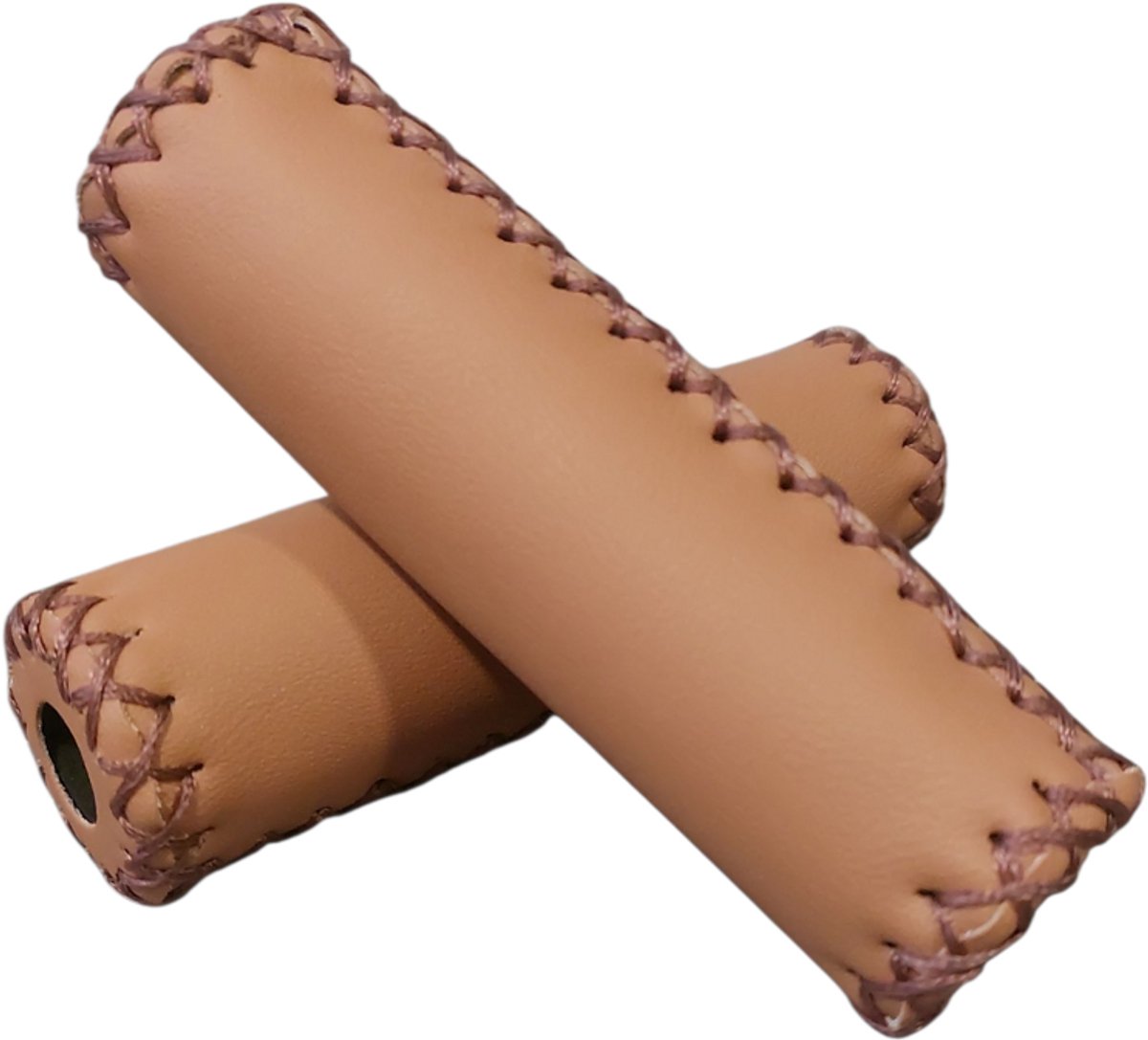Rieba® Handvatten Fiets - 125 mm Lang - Handvat voor Fietsstuur - Handgrepen Kunstleer - Inclusief Stuurdoppen - Binnendiameter 22 mm - Schuimrubber - 2 stuks - Bruin Licht