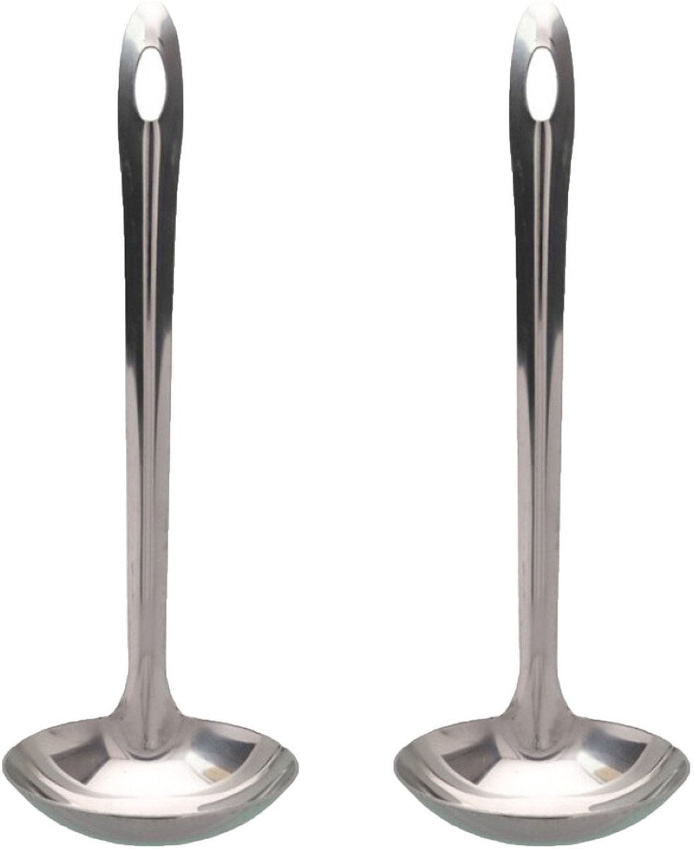 Gerimport Soep/saus opscheplepel - 2x - metaal - zilver - 26 cm - keukengerei - soeplepel