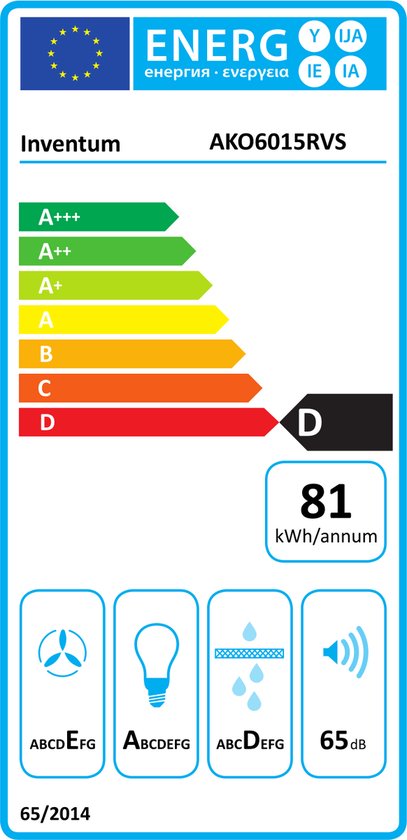 Inventum AKO6015RVS - Onderbouw afzuigkap - 60 cm - 350 m3/h - 3 standen - RVS