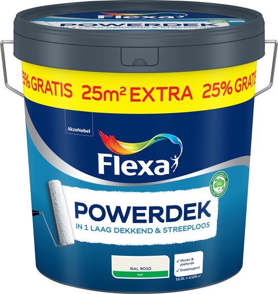 Flexa - Powerdek Muren & Plafonds - Gebroken wit / RAL 9010 - 12,5 L