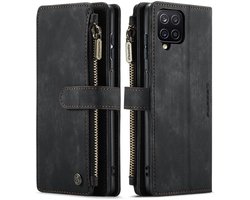 CaseMe C30 Hoesje Geschikt voor Samsung Galaxy A12 | Wallet Zipper Book Case met Pasjeshouder | Beschermhoes met Portemonnee | Zwart