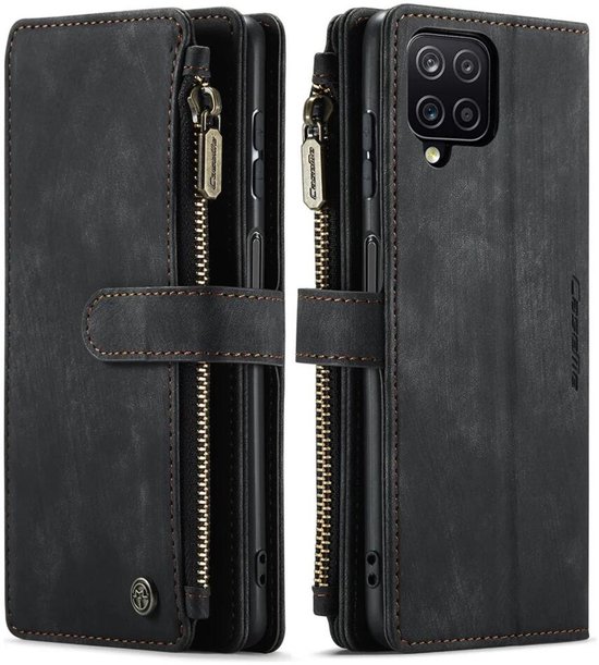 CaseMe C30 Hoesje Geschikt voor Samsung Galaxy A12 | Wallet Zipper Book Case met Pasjeshouder | Beschermhoes met Portemonnee | Zwart