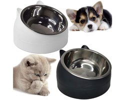 Katten Voerbak - 2 stuks - Met kattenkopjes vorm - antislip voerbakjes voor katten - Verhoogde Voerbak - Kattenvoerstation - Inhoud per voerbak 200 ml - RVS Kom - Bak voor katten - Hondenvoerbak - verwijderbare roestvrijstalen oprit