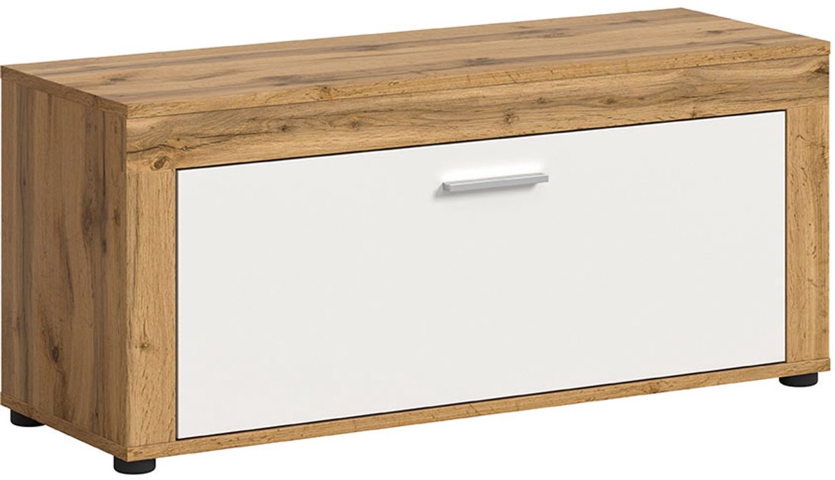 Jam bank 1 klepdeur wit, eik decor.