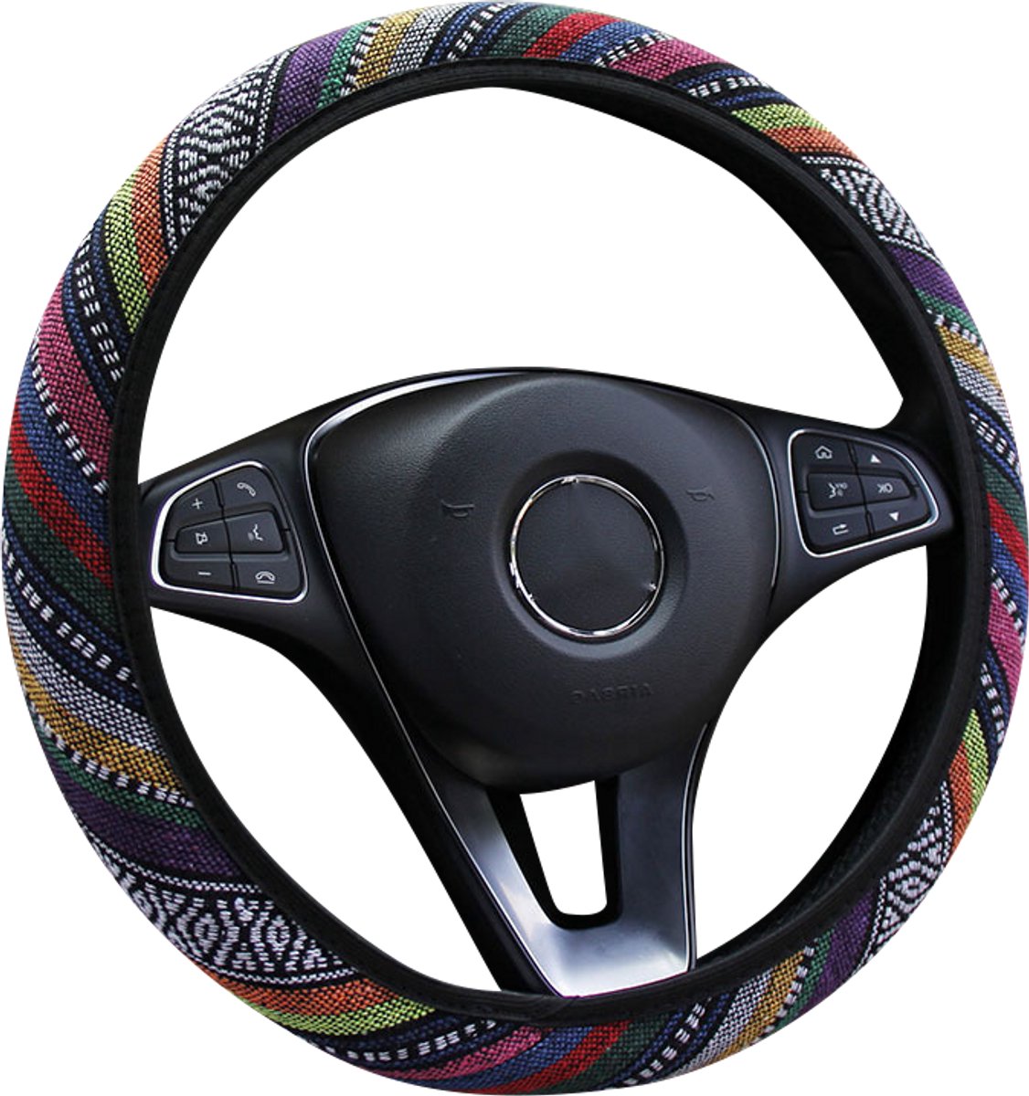 Stuurhoes Auto 37-38 cm - Geborduurd Patroon - Kleurvol - Kasey Products