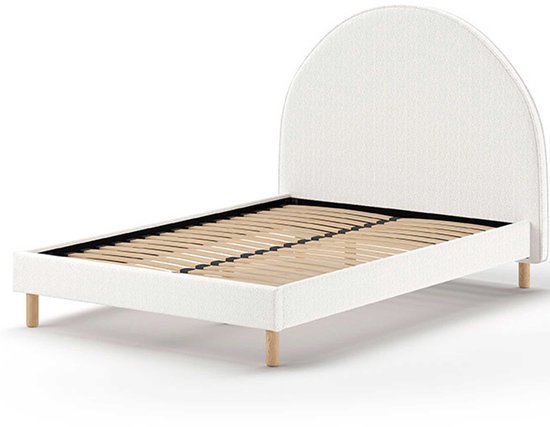 Lit rembourré Maeva 140x200cm - tissu bouclé blanc - Vipack - Lits doubles rembourrés - Blanc - Textile - Lits doubles rembourrés