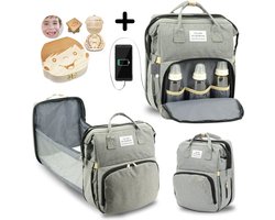 WiebelTandje Luier en Verzorgingstas met Verschoonmatje incl Houten Tandendoos JONGEN – Kraamcadeau - Watervast Baby Rugzak Tas met Uitschuifbaar Baby Box – USB Kabel - Multifunctionele Baby Luier Tas – Verzorgingstas Baby - Verschoon en Slaap Bedje