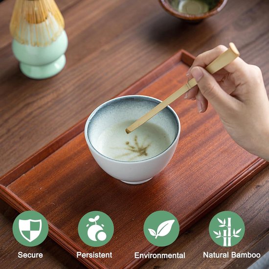 MEIRRAI 6-delige Matcha Set met Matcha Klopper Bamboe, Keramische Matcha Kom en Bezemhouder, Handgemaakte Matcha Lepel, Zeef, Cadeauset Theeceremonie, Eenvoudig te Reinigen