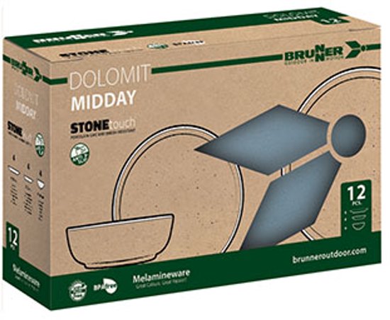 Brunner - Camping Serviesset - Dolomit - Midday - 12 delig - Melamine - Vaatwasserbestendig - BPA-vrij — afbeelding 2