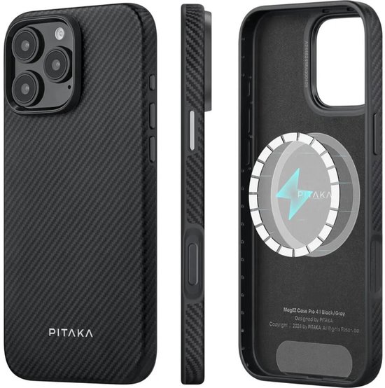PITAKA MagEZ Pro 4 Military-Grade Hoesje Geschikt voor Apple iPhone 16 Pro - Compatibel met MagSafe - Back Cover 600D Aramidevezels - Zwart