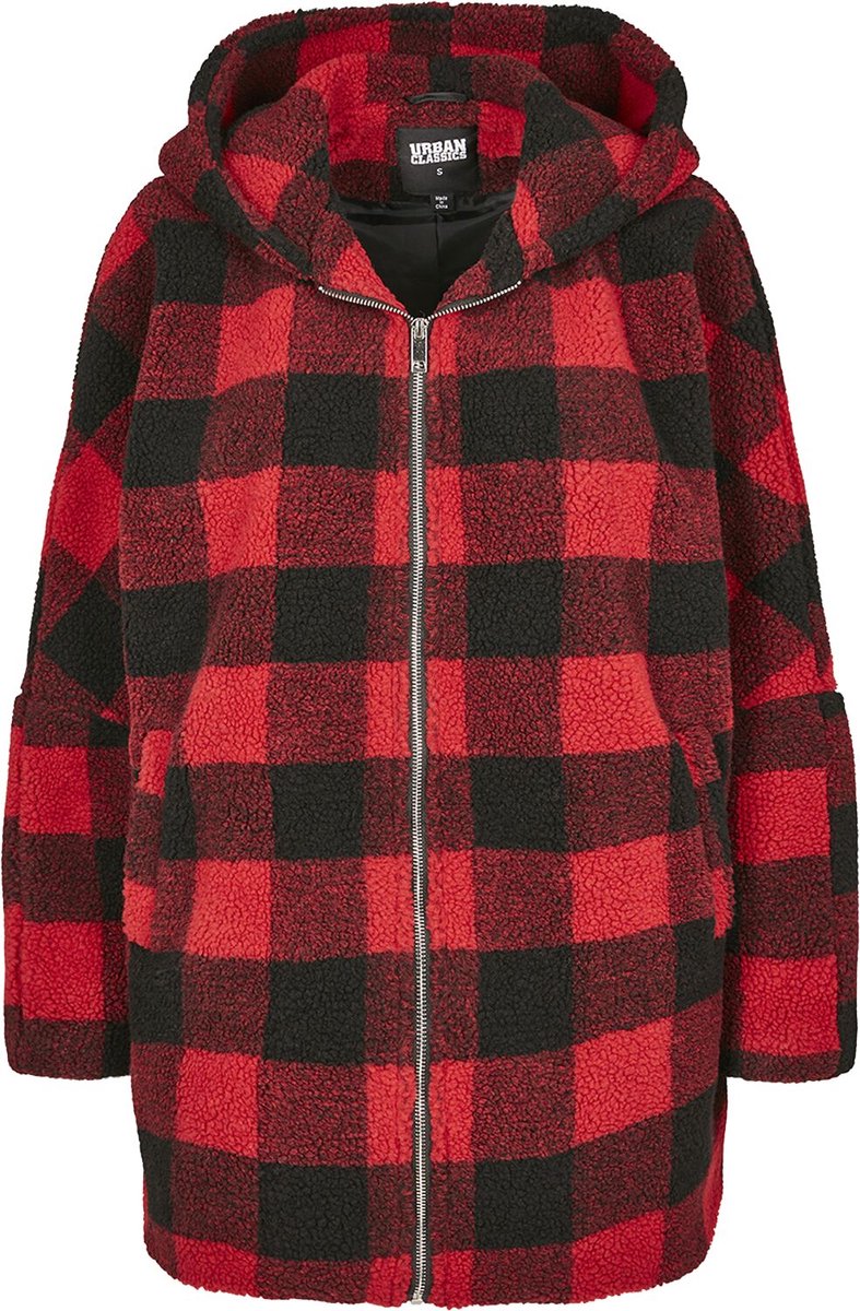 Urban Classics Hooded Oversized Check Sherpa Dames Winterjas XS Zwart