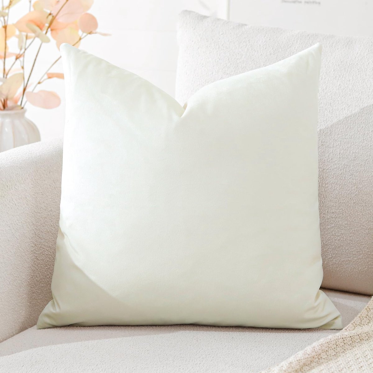 Ibenzoa Stijlvolle fluwelen kussensloop voor bank of slaapkamer, decoratief en comfortabel, 50 x 50 cm, crème wit crème-wit