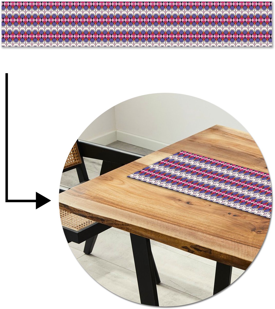 Tafelloper 180x30 cm - Tafelmat vinyl Retro - Druppel - Design - Tafeldecoratie - Tafelversiering - Keuken decoratie - Tafel versiering