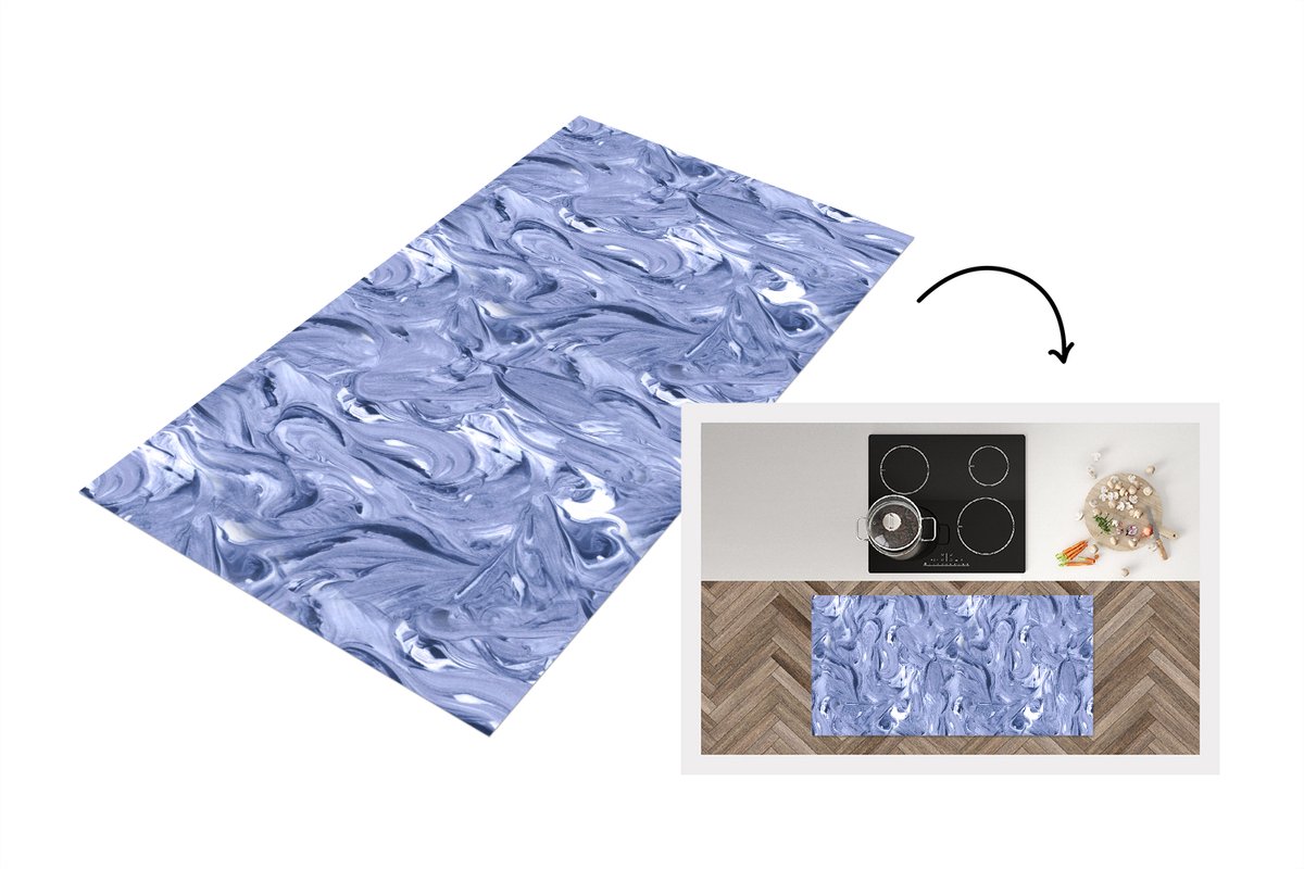 KitchenYeah Keukenloper 120x60 cm - Keukenmat vinyl Blauw - Verf - Marmer print - Patronen - Keukenmatten loper - Keuken vloerkleed tapijt