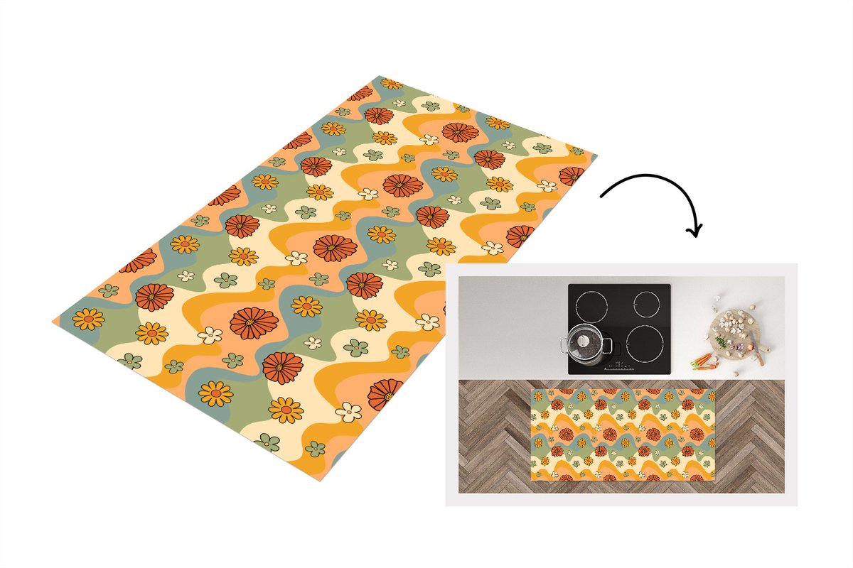 KitchenYeah Keukenloper 120x60 cm - Keukenmat vinyl Patronen - Bloemen - Vintage - Keukenmatten loper - Keuken vloerkleed tapijt