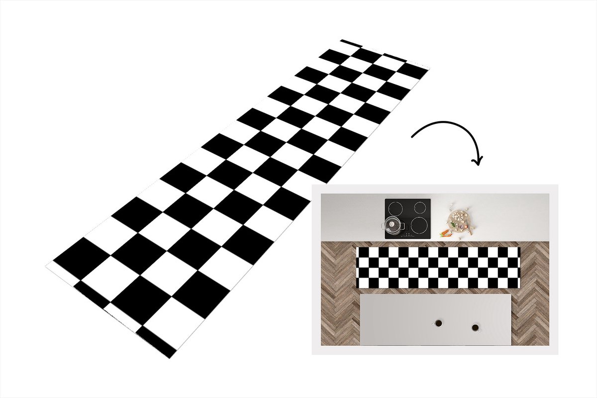 KitchenYeah Keukenloper - Keukenmat vinyl Schaakbord - Patronen - Zwart Wit - Keukenmatten loper - Keuken vloerkleed tapijt, foto 7