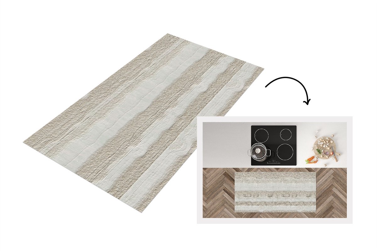 KitchenYeah Keukenloper 120x60 cm - Keukenmat vinyl Steen - Patronen - Gips - Keukenmatten loper - Keuken vloerkleed tapijt Steen - Lijnen