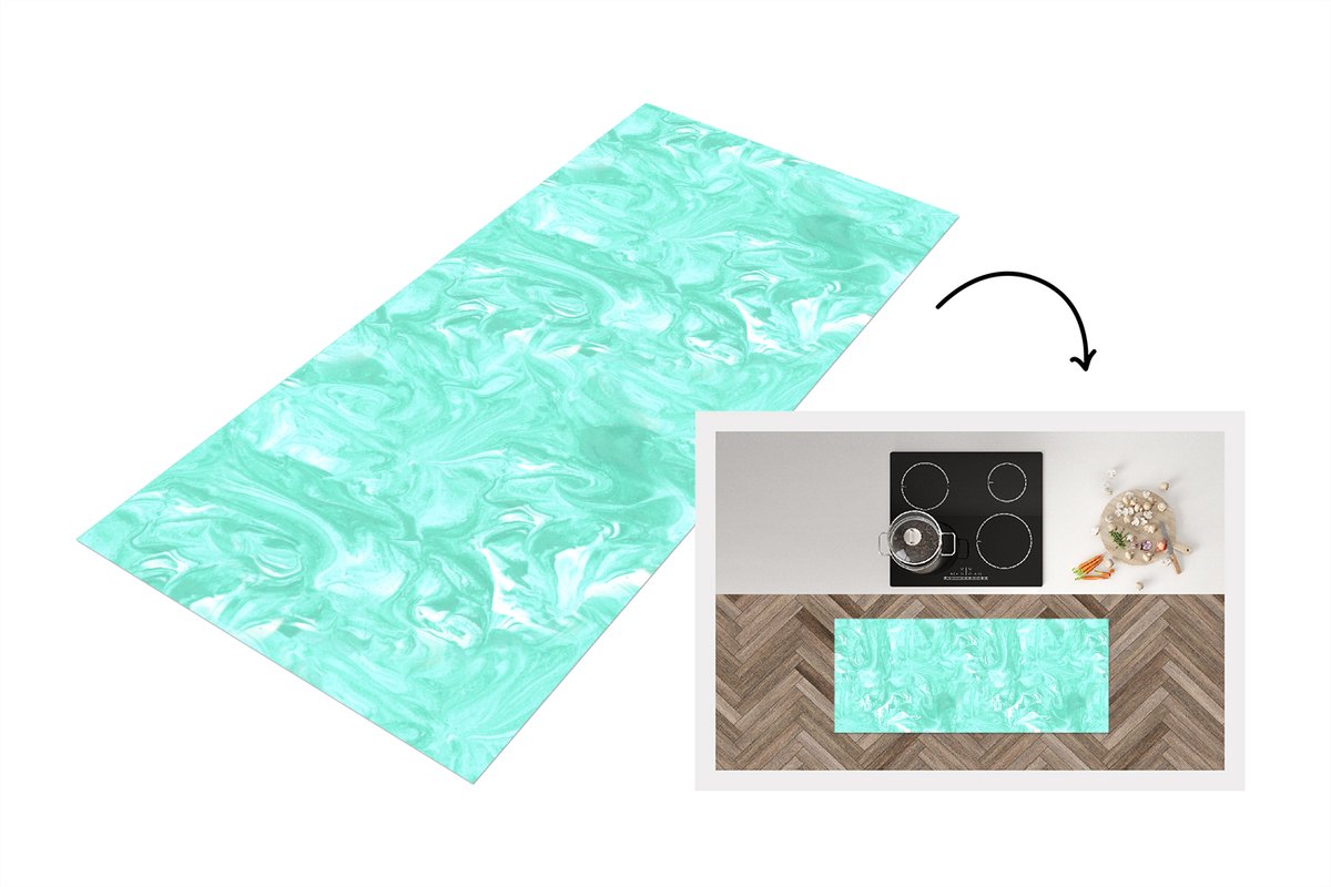 KitchenYeah Keukenloper 120x50 cm - Keukenmat vinyl Blauw - Marmer print - Verf - Design - Keukenmatten loper - Keuken vloerkleed tapijt
