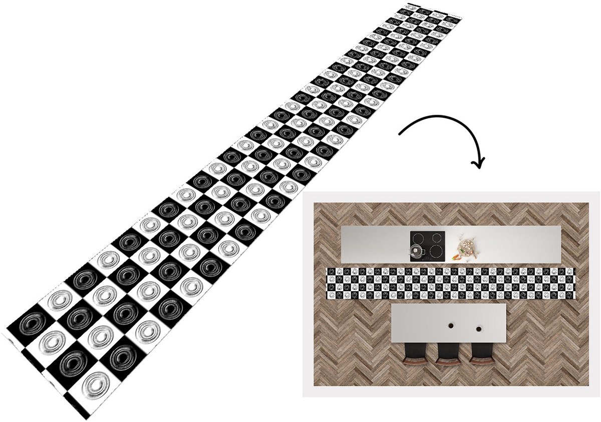 KitchenYeah Keukenloper - Keukenmat vinyl Patronen - Schaakbord - Zwart Wit - Keukenmatten loper - Keuken vloerkleed tapijt, foto 3