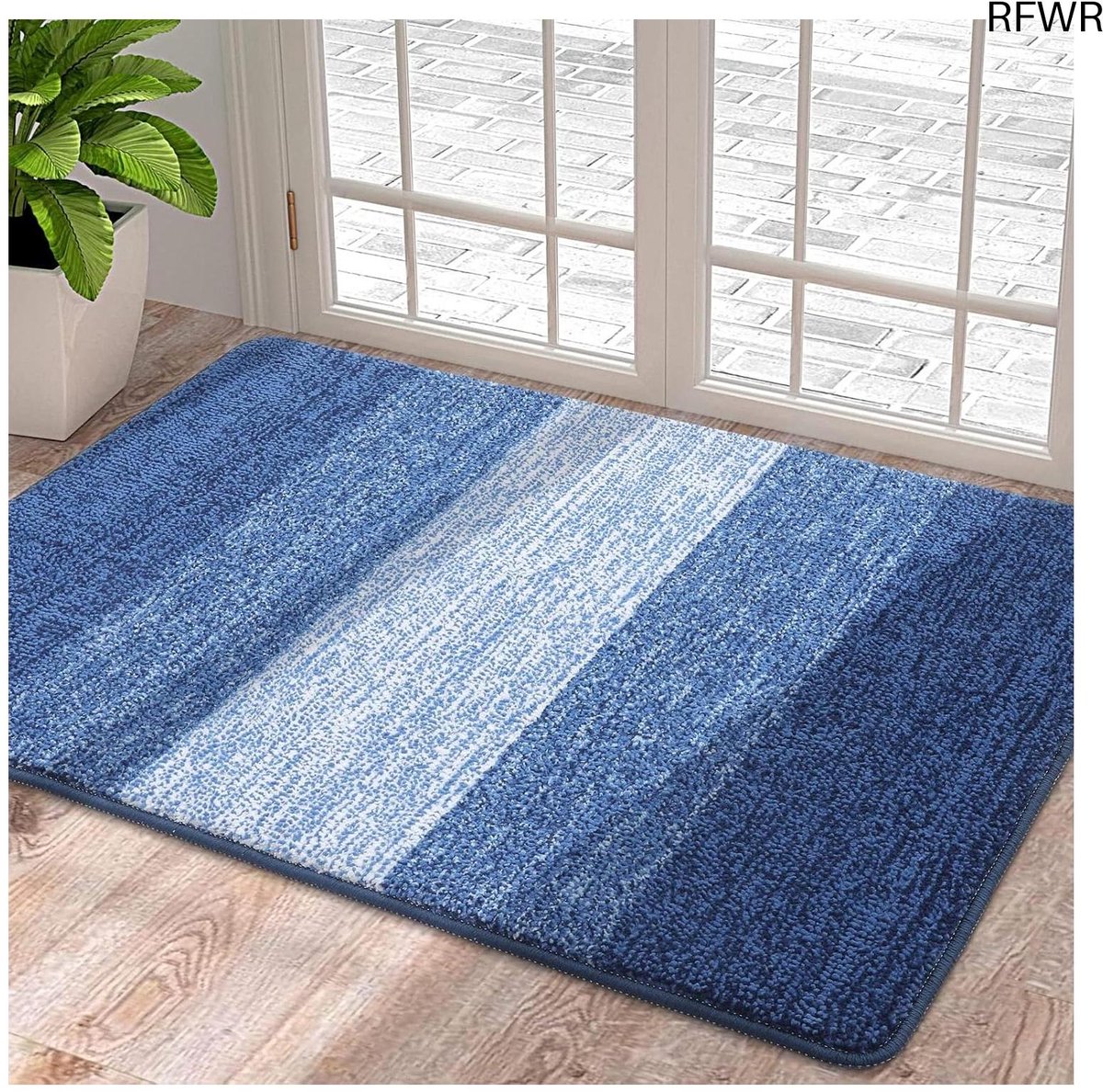 RFWR Zachte machinewasbare deurmat voor binnen - Antislip en super absorberend entreetapijt (50 x 80 cm, marineblauw)