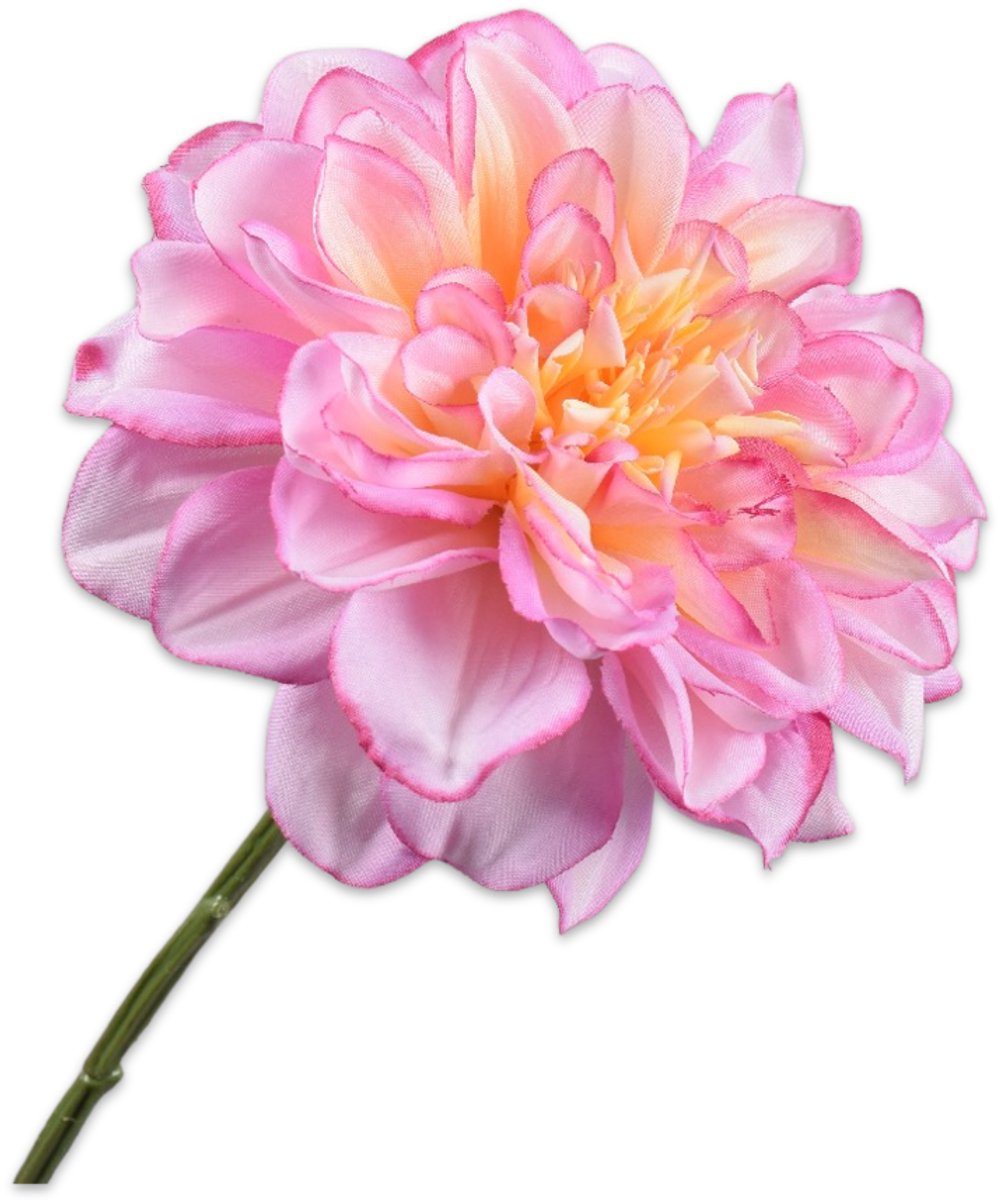 Silk-ka Kunstbloem-Zijden Bloem-Kunsttak Dahlia Steel Roze-Geel 68 cm Per 2 Stuks