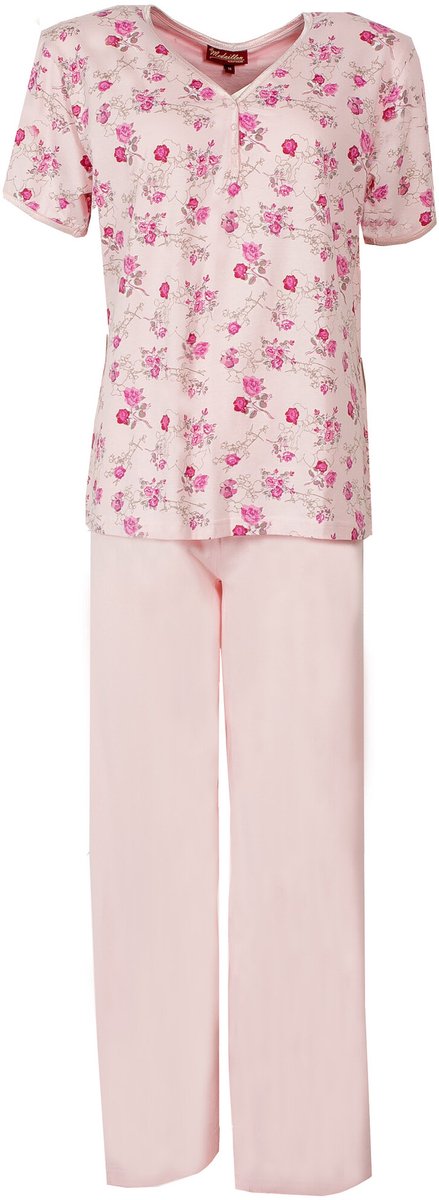 Medaillon Dames Pyjama - Katoen - V Hals - Knoopjes - Roze