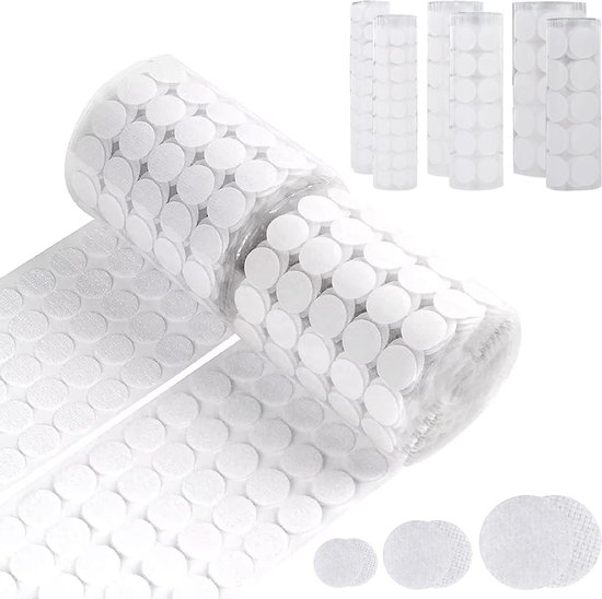 Klittenbandpunten, zelfklevend, 15 mm, klittenband-plakpunten, 1008 stuks, voor papier, kunststof, glas, leer, metaal, wit Klittenbandpunten, zelfklevend, 15 mm, klittenband-plakpunten, 1008 stuks, voor papier, kunststof, glas, leer, metaal, wit