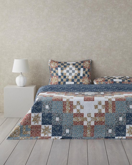 English Home dekbed zonder overtrek - Retro Tribute - Incl. 1 Kussensloop - Bedsprei -Multi Cover Purpose -Double sided - Bedrukt dekbed - Bedsprei - Zomerdeken - Wasbaar - 160x220 cm - Kleurrijk
