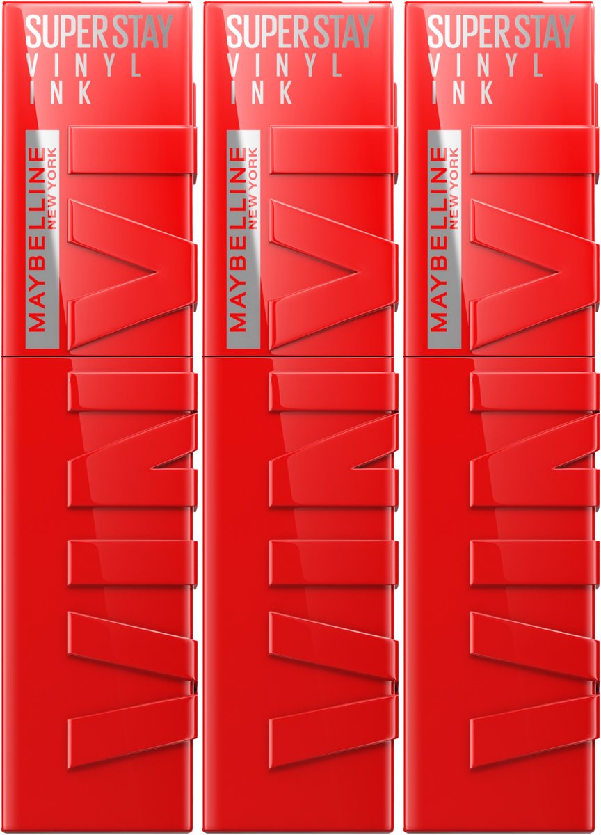Maybelline New York - SuperStay Vinyl Ink Lipstick - 25 Red-Hot - Rood - Langhoudende Lippenstift - 4,2 ml 3x