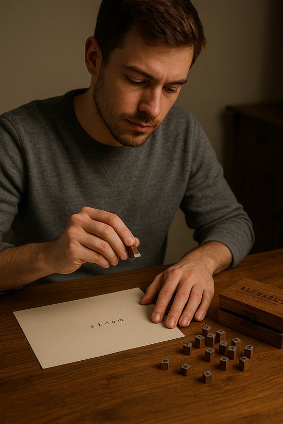 Larcenciel letterstempel, 40 stuks houten stempels - letters, cijfers en symbolen set, klein alfabetstempel met stempelkussen, stempelset voor