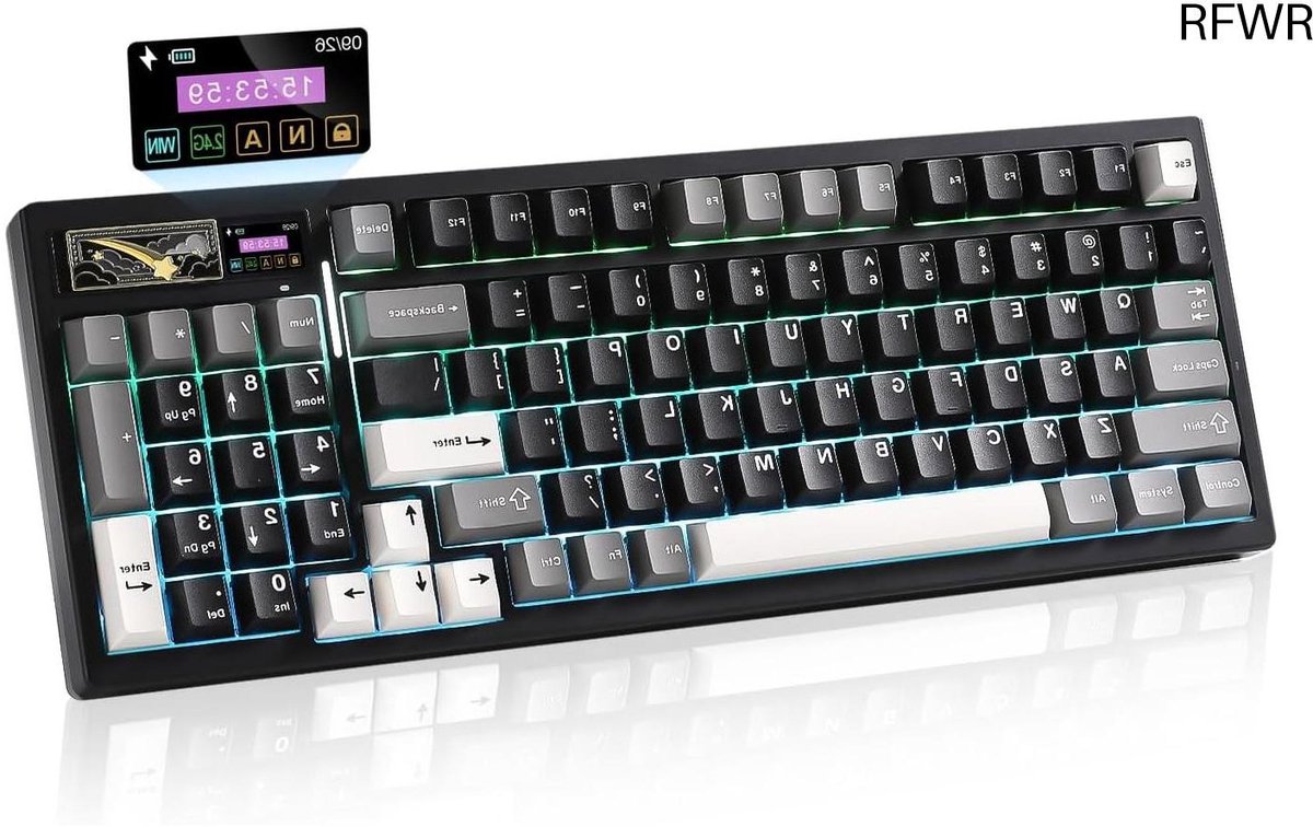 Image of RFWR® Draadloos Mechanisch Gaming Toetsenbord met LCD Display - QMK/VIA Programmeerbaar - Hot Swap RGB 96% Layout