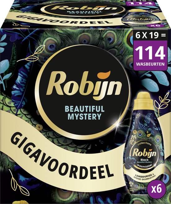 Robijn Klein & Krachtig Collections Vloeibaar Wasmiddel - Beautiful Mystery - met essentiële oliën - 6 x 19 wasbeurten