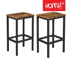 Hoppa! Set van 2 Barkrukken | Industrieel Design | Bruin & Zwart | 40 x 30 x 65 cm (L x D x H)