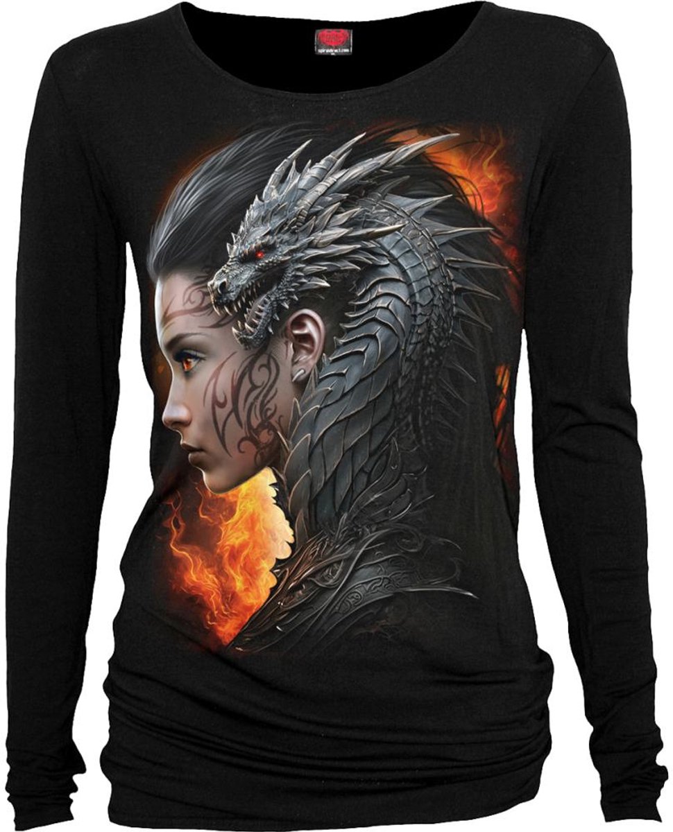 Spiral Draco Queen - Longsleeve Dames Shirt met lange mouwen - zwart - L