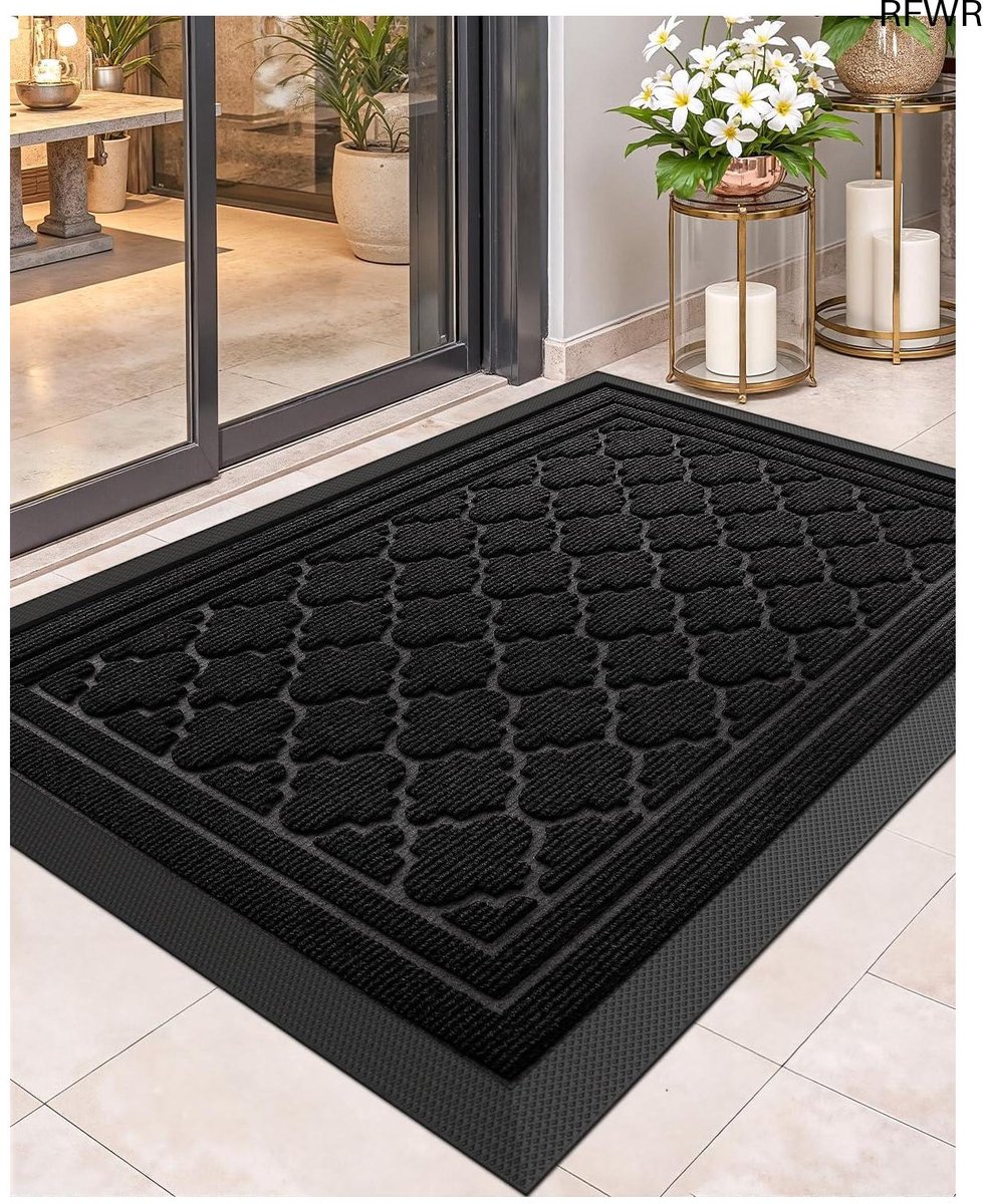 RFWR Antislipdeurmat Buiten 43.5x75cm - Weerbestendige en Wasbare Vuilvangmat Zwart