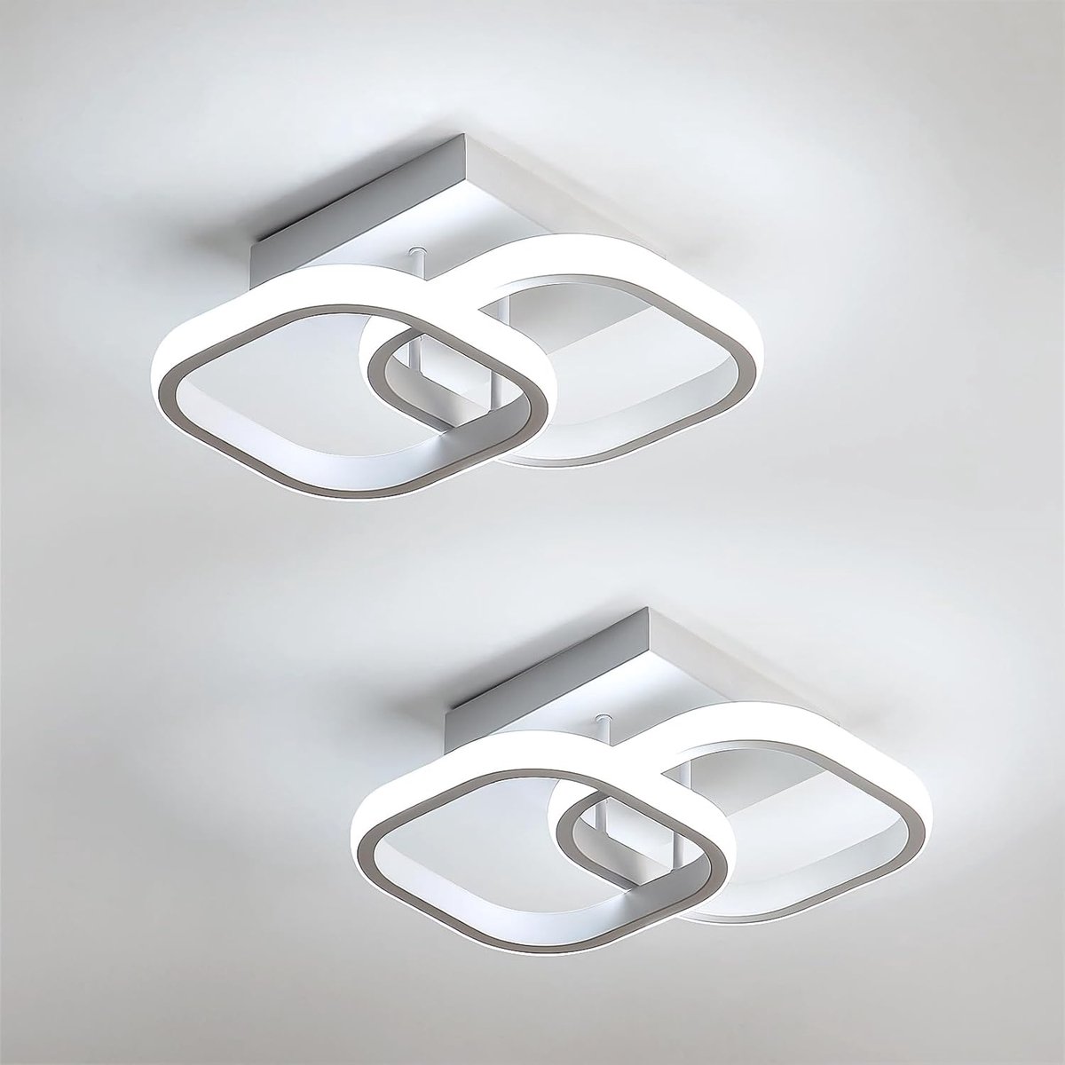 2-pack moderne LED-plafondlampen, 24W 2700LM kleine vierkante LED-plafondlamp, koelwit 6500K, binnenverlichting voor slaapkamer, woonkamer, gangpad, balkon, trap, entree