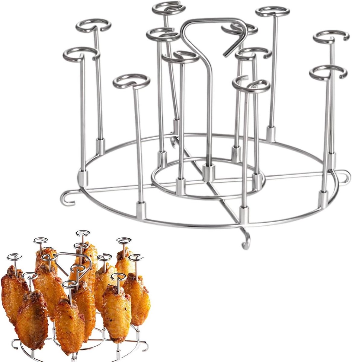 Allecto Premium - Verticale airfryer spiesen rooster voor heteluchtfriteuse - RVS spiesenrek - Kip grillen