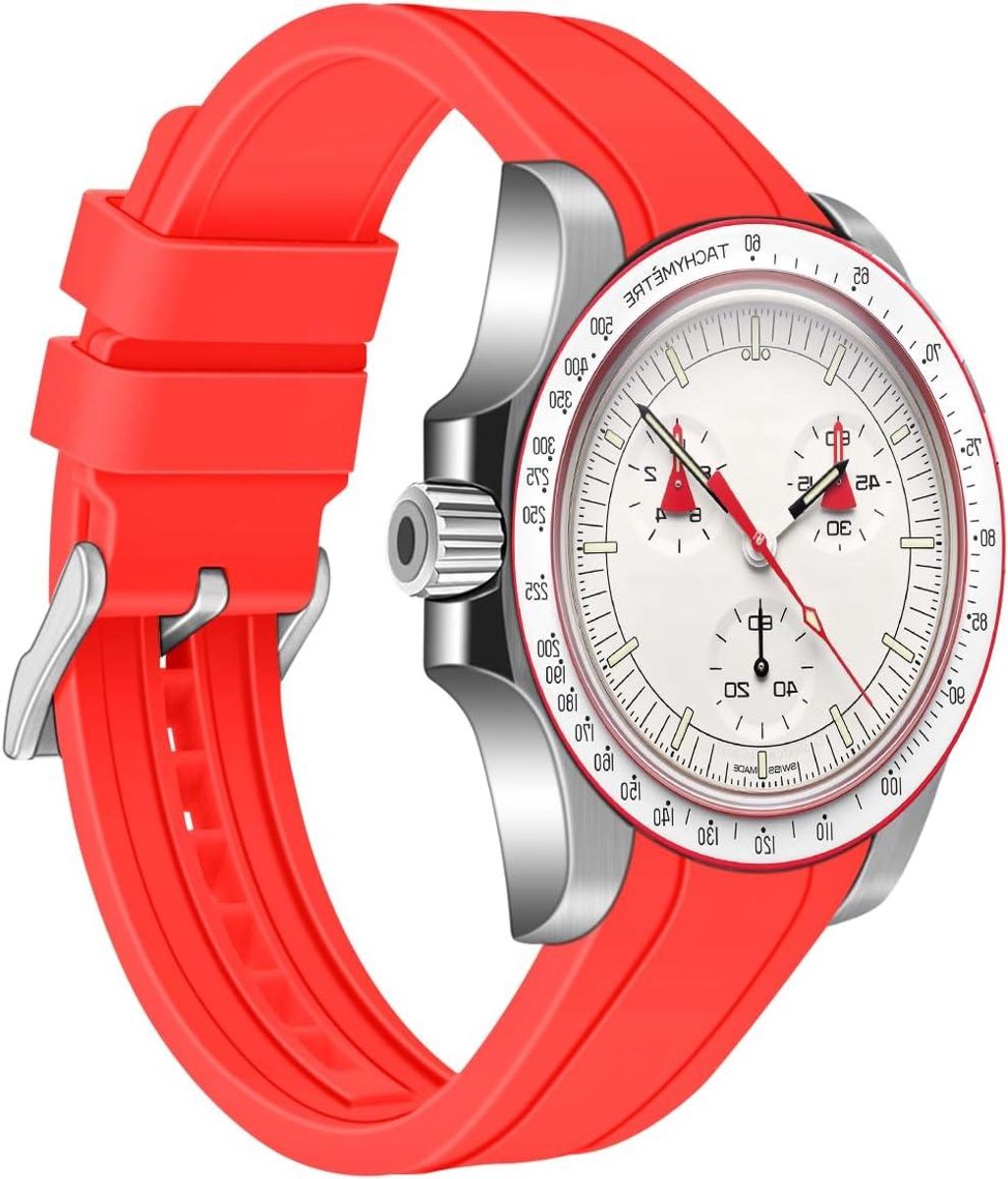 Allecto Premium - Siliconen horlogeband met gebogen uiteinden voor Moonswatch - 20mm-22mm - Sport vervanging - Meerdere kleuren - Mannen en vrouwen.