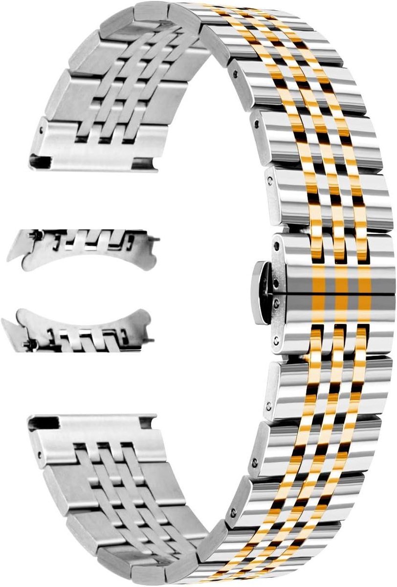 Allecto Premium - Metalen horlogeband 20 mm 22 mm, gepolijst, taps toelopend, roestvrij staal, voor mannen en vrouwen, tweekleurig goud, armband met solide gebogen en rechte uiteinden
