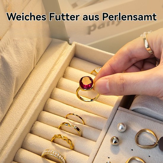 talifoca Sieradendoos, PU-leer Opberger voor juwelendoos, 2 niveaussieradendoos voor dames, sieradendoosje voor ringen, oorbellen, halskettingen en horloges, met slot en sleutel