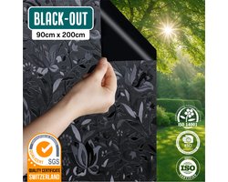 Homewell® Verduisterende Raamfolie - 45x200cm - Statisch & Herbruikbaar - 100% Lichtdicht - Raamfolie Zwart met Bloemen - Zonwerend & Anti-i