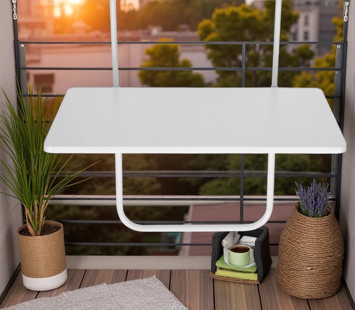 Balkontafel Inklapbaar – Wit – 40 x 60 x 70 cm – Hout Balkontafeltje Hangend Balkonbar Balkontafels Opklapbaar Hangtafel – Ophangbaar Voor aan het Balkon – Vouwtafel Wandtafel Inklapbare Tafel – Bijzettafel – Buiten Tafeltje Klaptafel