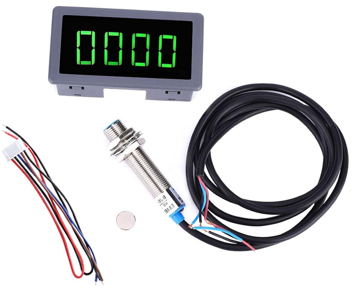Allecto Plus - Motor Toerenteller met Groene LED Display en NPN Hall Sensor - RPM Snelheidsmeting Tachometer voor Motorfietsen