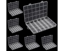 Allecto Plus - Sorteerdozen 6 Stuks 24 Vakjes Transparant Kunststof Verstelbare Opbergdozen met Verdeelschotten Sieraden Kralen Oorbellen (Vast Model)