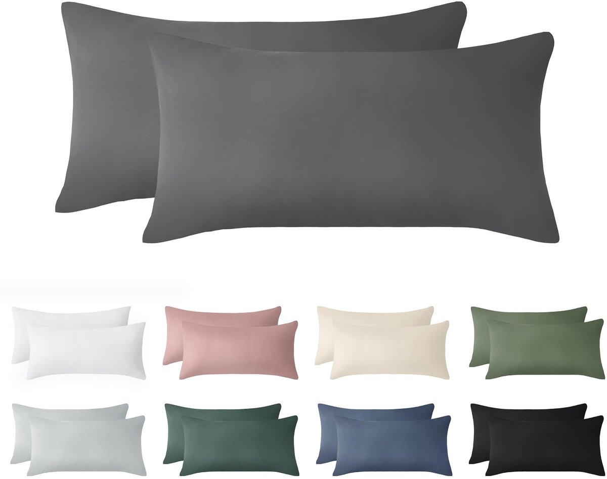 Ibenzoa Katoenen Kussenslopen Set van 2 met Verborgen Ritssluiting - 40 x 80 cm - Grijs
