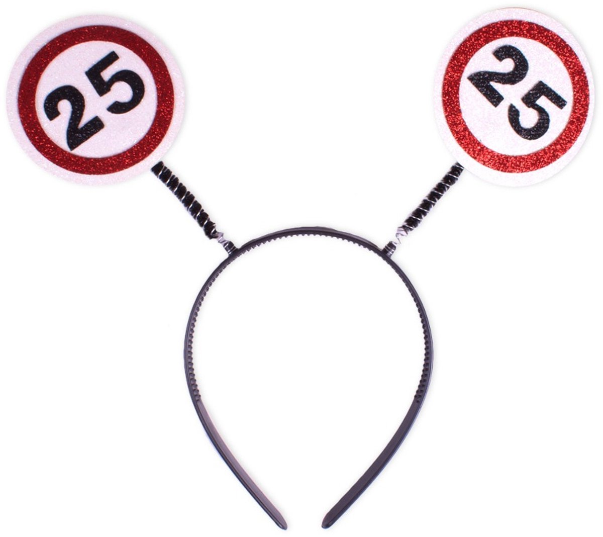 Verjaardag diadeem | zwart met 2 x rood witte verkeersborden | leeftijd 25 jaar